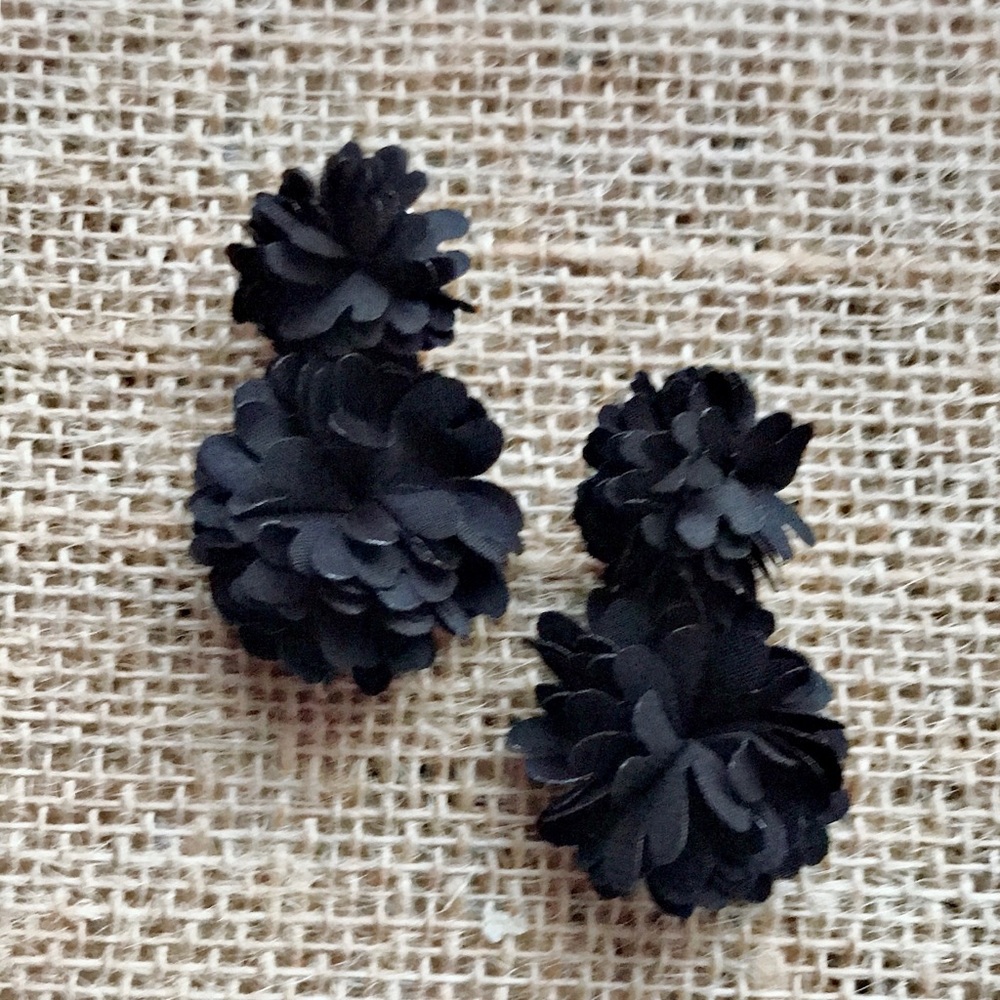 Black fabric flower earrings